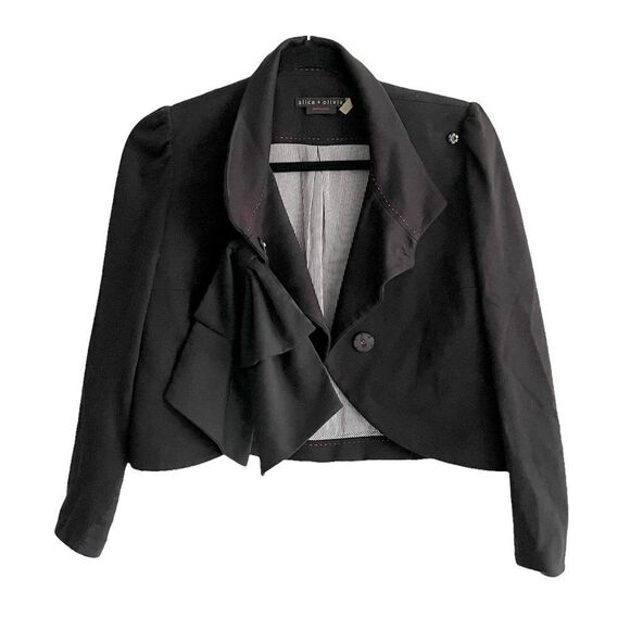 ALICE + OLIVIA Black Long Sleeve Cropped Blazer Jacket With Bow XS - Picture 8 of 14
